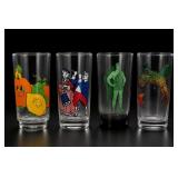 Lot of Four Illustrated Glass Tumblers