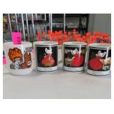 Set of Four Illustrated Ceramic Mugs