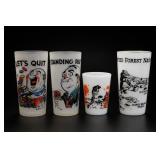 Set of Four Lot of Illustrated Glass Tumblers