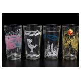 Lot of Four Decorated Drinking Glasses
