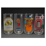 Lot of 4 Assorted Graphic Glass Tumblers
