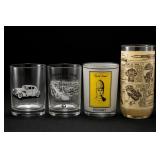 Lot of Four Illustrated Glass Tumblers