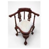 Carved Wooden Upholstered Armchair