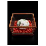 Painted Egg in Wood-Framed Glass Case