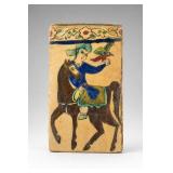 Molded Qajar Persian Ceramic Falconer Tile