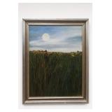 Moonlit Field Framed Landscape Painting