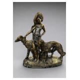 Woman and Two Dogs Figural Sculpture