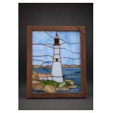 Framed Stained-Glass Lighthouse Panel