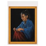 Framed Original Woman Sewing Painting