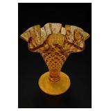 Amber Ruffled Footed Glass Vase