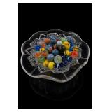 Glass Bowl with Assorted Marbles