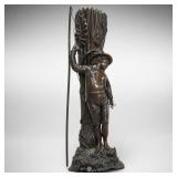 Bronze Sculpture Boy against Tree Vase