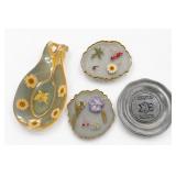 Lot of Floral-Inset Objects & Commemorative Plate