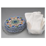 Lot of Patterned Plates, Platter & Napkins