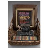 Lot of Decorative Wall Signs & Basket