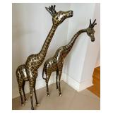 Pair of 3-foot-tall brass giraffes