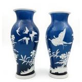Peking Cameo Glass Vases, Early 20th C, White on Blue, Pair