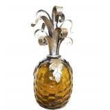 970s Amber Glass Pineapple Sculpture with Silvered Metal Leaf Crown