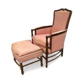 French Provincial Louis XVI Style Bergère Armchair with Extension Ottoman
