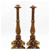 French Baroque Gilt Wood Early 19th C Candlesticks