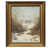Georges "Geo" Gyaniny (French, 1900–1970) — Snowy Woodland Path, Oil on Canvas