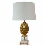 Vintage Gilded Artichoke and Lucite Base Occasional Table Lamp