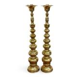 Baroque-Style Altar Candlesticks, Pair, Tall Brass