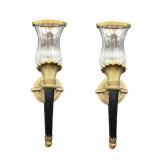 Neo Classic Cast Brass Torch Style Wall Sconce, Pair