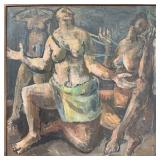 Mid-Century Expressionist Figure Painting Signed