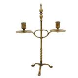 Antique English Brass Twin-Branch Candelabra, Tripod Paw Feet, Marked "England"