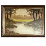 Continental Tonalist River Landscape, Oil on Canvas