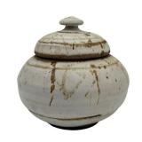 Patti Schneider Signed Studio Pottery Lidded Jar, Ash-Glazed Stoneware
