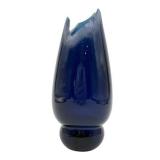 Cobalt Blue Art Glass Vase, Signed, "Jagged Edge"