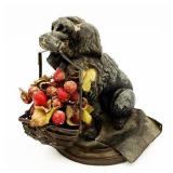 Antique French 19th Century Bronze and Brass Spaniel Dog with Basket