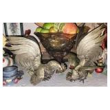 Pair of lg. vintage Fighting Roosters (Brass w/Silver Overlay)