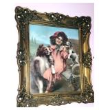 Victorian Print "Rival Pets" in Ornate Frame