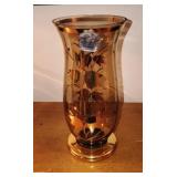 Vintage Bohemian Amber Crystal Vase w/Gold Overlay