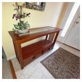 Oak Beveled Glass Top Mission Style Console Table