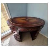 Vtg. Flame Mahogany 7-Drawer Oval Desk w/Leather Top