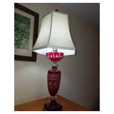 Vtg. Bohemian Crystal Cranberry Cut-to-Clear Table Lamp