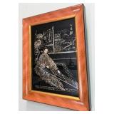 Framed Asian Mother of Pearl Woman playing Musical Instrument