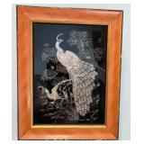 Framed Asian Mother of Pearl Peacocks