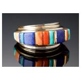 Important Charles Loloma Hopi Gold & Silver Cobble Inlay Ring Lapis Coral Turquoise Sz 8
