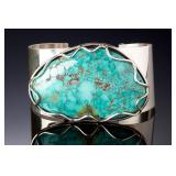 Navajo Lorenzo James Large Turquoise Sterling Silver Cuff Bracelet