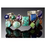 NAKAI Navajo Sterling Silver Multistone Cluster Cuff Bracelet 6.75" 56g