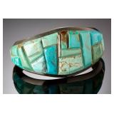 Navajo Emery Yazzie Turquoise Cobblestone Sterling Silver Cuff Bracelet ELY