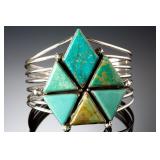 Navajo Leroy James Turquoise Sterling Silver Multi-Stone Cuff Bracelet