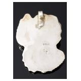 SIGNED Navajo Turquoise Coral Sterling Silver Large Leaf Floral Pendant ST