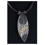 Samuel Benham Sterling Silver 14K Gold Bali Pendant Necklace 17" 48.8g