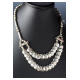 Native American Sterling Silver Stamped Disc & Coral Necklace - 20"